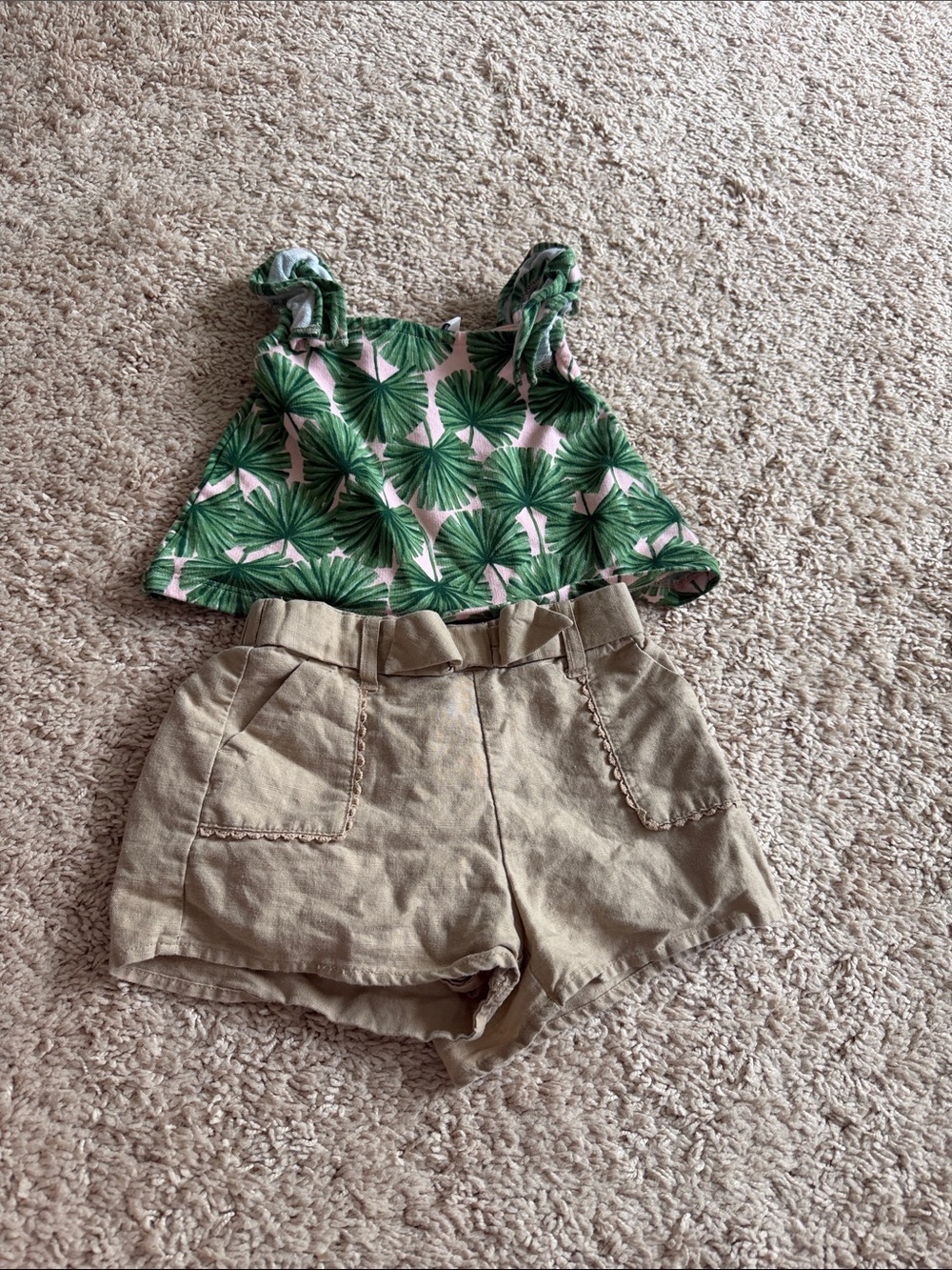 Janie and Jack Green Ruffle Tank and Linen Blend Shorts Set 18-24m